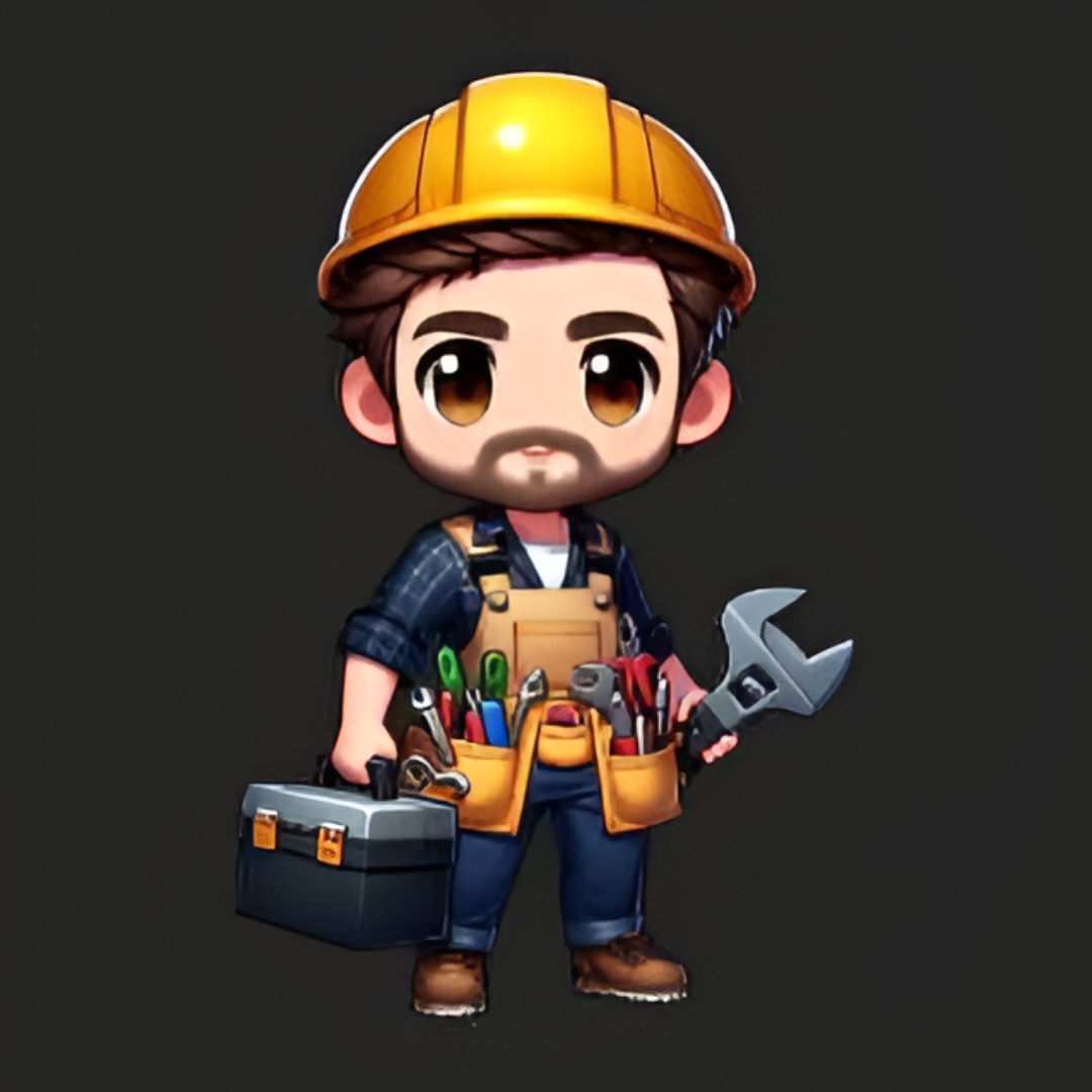 Mascote Repair: Profissional de manutenção com capacete e ferramentas